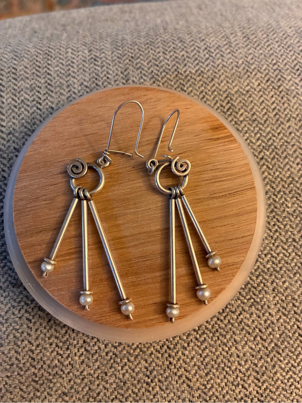 Vintage Sterling Silver Dangle Earrings with Pearl Drops